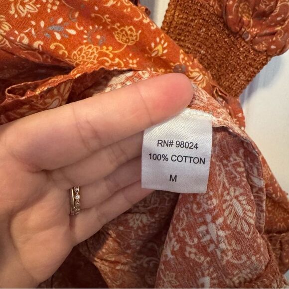 House of Harlow Wallis Rust Floral Print Tiered Ruffle Smocked Mini Dress M NWT - Picture 11 of 11